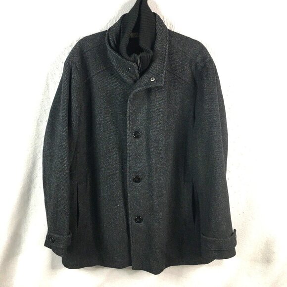 Kenneth Cole Jacket Mens Extra Large Gray Black Wool Blend Military Coat Lined - Picture 1 of 16
